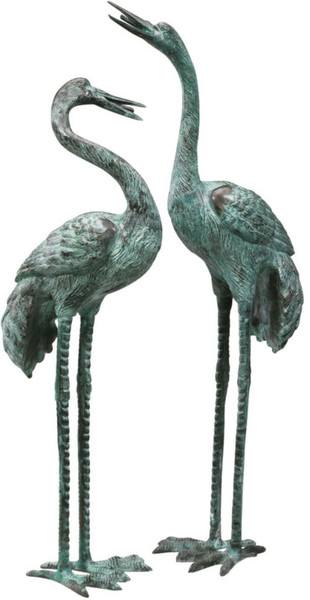 Crane Bronze Set Of Two Piped Statues Garden Decor Asian Sculptures